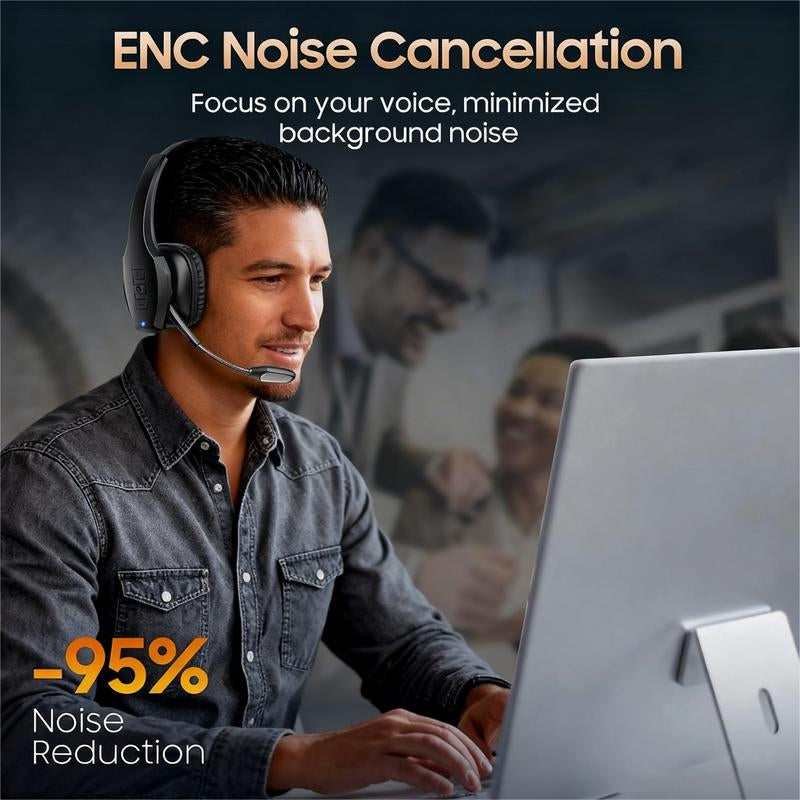 Bytewaveshop Trucker Bluetooth Headset, Wireless with Mic,Bluetooth Headset with Dual Noise Cancelling Microphone & Mute Button, 55Hrs Working Time PC Headset for Cell Phones, Computer, Truck Driver Audio Headphone#Tiktokshopblackfriday