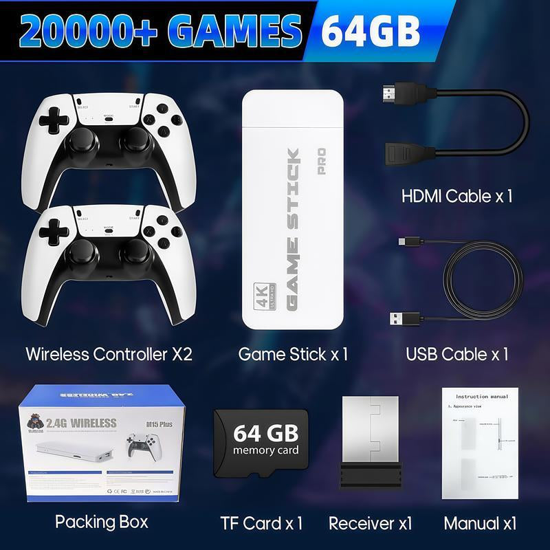 20000+ Games Wireless Retro Game Stick, Vintage Game Stick HD Output System, 2.4G Wireless Controllers, 128GB TF Card for All Ages - Console