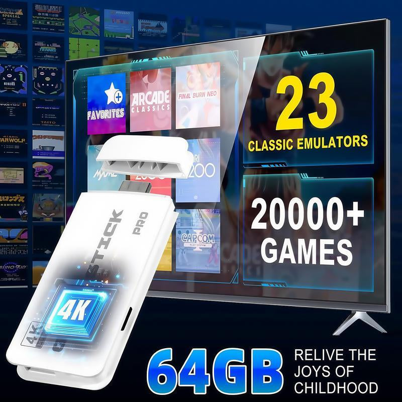 20000+ Games Wireless Retro Game Stick, Vintage Game Stick HD Output System, 2.4G Wireless Controllers, 128GB TF Card for All Ages - Console