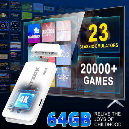 20000+ Games Wireless Retro Game Stick, Vintage Game Stick HD Output System, 2.4G Wireless Controllers, 128GB TF Card for All Ages - Console