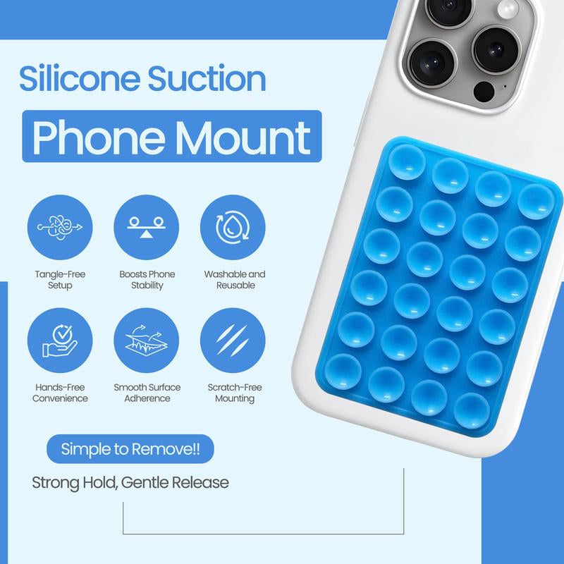 2 Pack Silicone Suction Phone Case Mount, Non Slip Sticky Phone Grip for Cellphone, Silicon Adhesive Suction Cup Phone Mount, Strong Grip Holder for Selfies & Videos