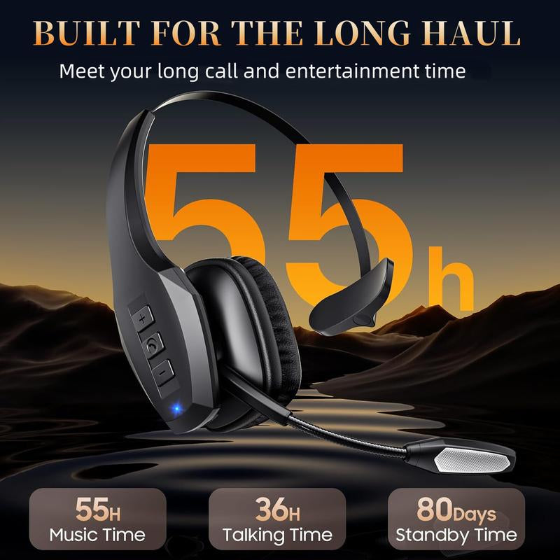 Bytewaveshop Trucker Bluetooth Headset, Wireless with Mic,Bluetooth Headset with Dual Noise Cancelling Microphone & Mute Button, 55Hrs Working Time PC Headset for Cell Phones, Computer, Truck Driver Audio Headphone#Tiktokshopblackfriday