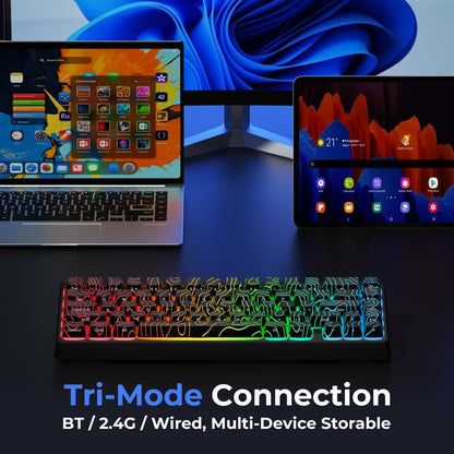 XVX M67 Jadestone Keyboard with Imd-Tech Keycaps, QMK/VIA Gasket, RGB Hot Swappable, Bluetooth