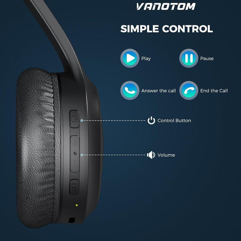 VANOTOM Wireless Headphone, Foldable Bluetooth Headphones over Ear, Wireless Headset for Gaming, Phones, Computers, Electronics Audio Headphone Halloween Christmas Gift Earbud