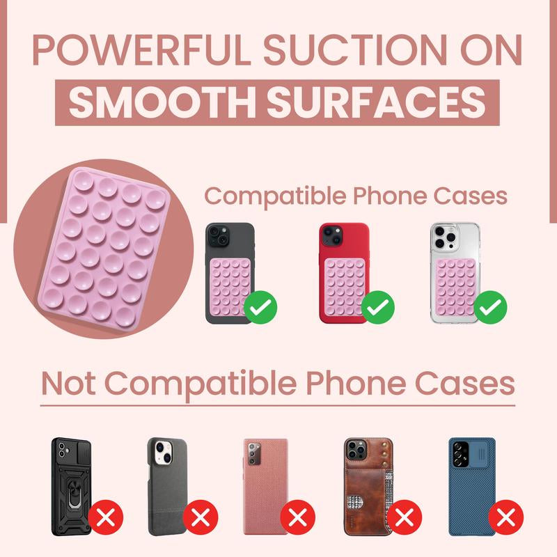 2 Pack Silicone Suction Phone Case Mount, Non Slip Sticky Phone Grip for Cellphone, Silicon Adhesive Suction Cup Phone Mount, Strong Grip Holder for Selfies & Videos