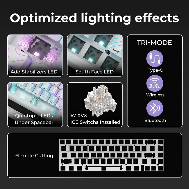 XVX M67 Jadestone Keyboard with Imd-Tech Keycaps, QMK/VIA Gasket, RGB Hot Swappable, Bluetooth