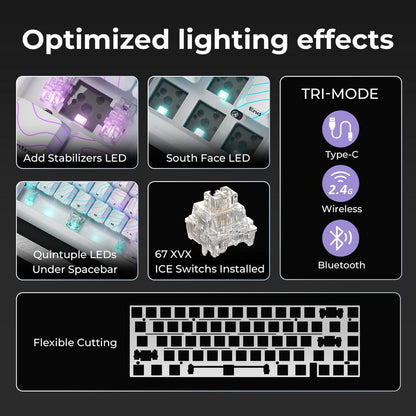 XVX M67 Jadestone Keyboard with Imd-Tech Keycaps, QMK/VIA Gasket, RGB Hot Swappable, Bluetooth