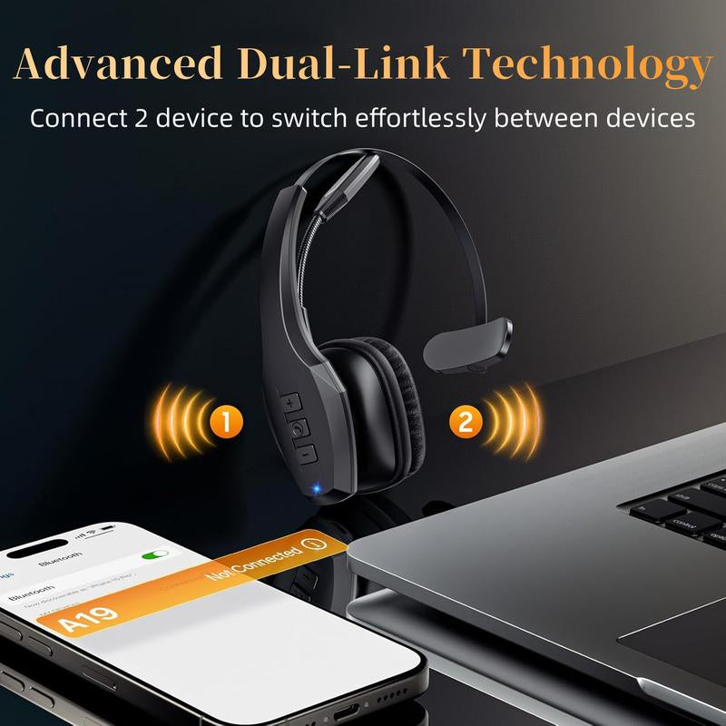 Bytewaveshop Trucker Bluetooth Headset, Wireless with Mic,Bluetooth Headset with Dual Noise Cancelling Microphone & Mute Button, 55Hrs Working Time PC Headset for Cell Phones, Computer, Truck Driver Audio Headphone#Tiktokshopblackfriday