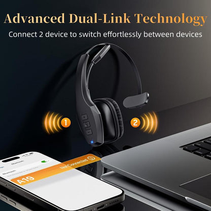 Bytewaveshop Trucker Bluetooth Headset, Wireless with Mic,Bluetooth Headset with Dual Noise Cancelling Microphone & Mute Button, 55Hrs Working Time PC Headset for Cell Phones, Computer, Truck Driver Audio Headphone#Tiktokshopblackfriday